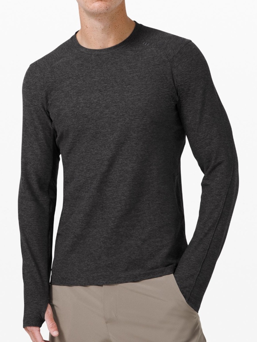 Lululemon Surge Warm Long-Sleeve Crew, Heathered Graphite Grey/Black